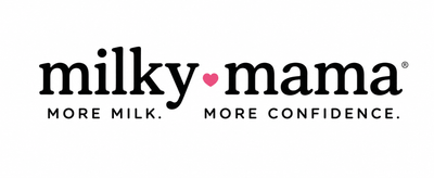 Logo of 'milky mama' with text 'More Milk. More Confidence.' on a white background
