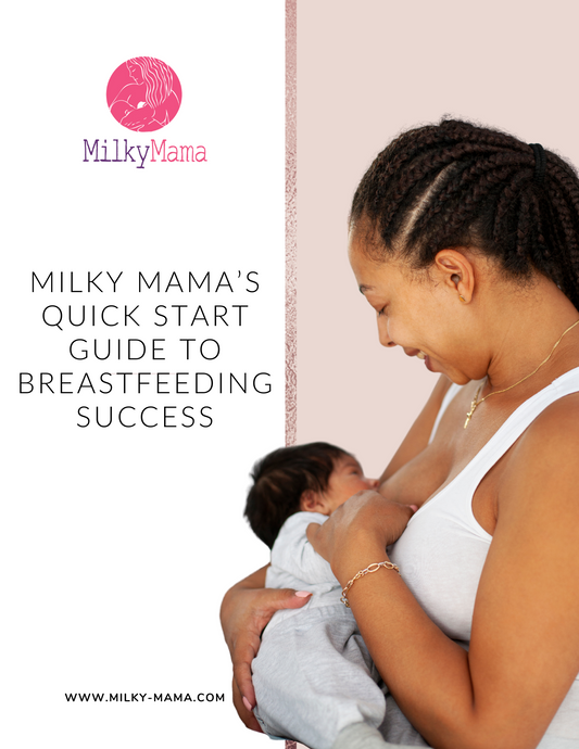 Cover of Milky Mama’s Quick Start Guide to Breastfeeding Success featuring a mother breastfeeding her baby.