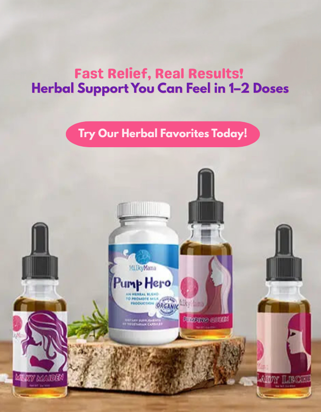 Herbal supplement products on a wooden surface with promotional text.