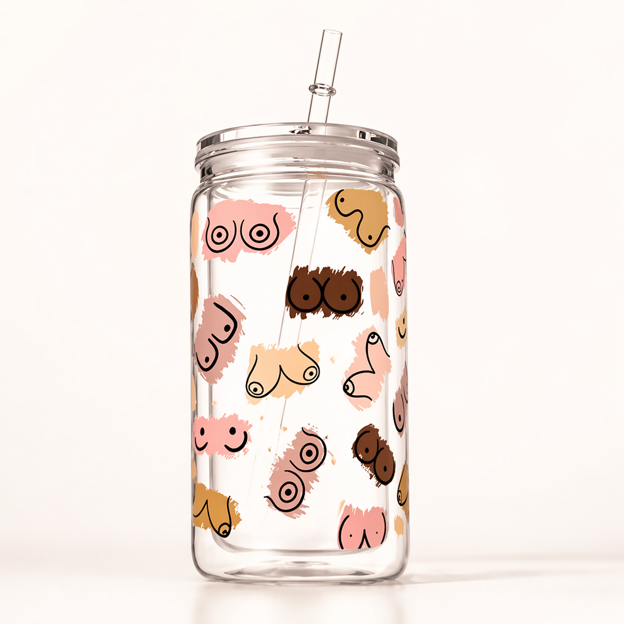 A whimsical Mother's Day Boob Cup featuring a playful design