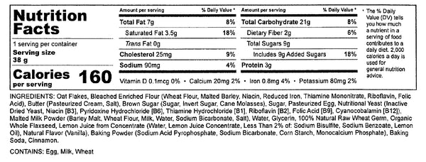 Oatmeal Lactation Cookies nutrition facts